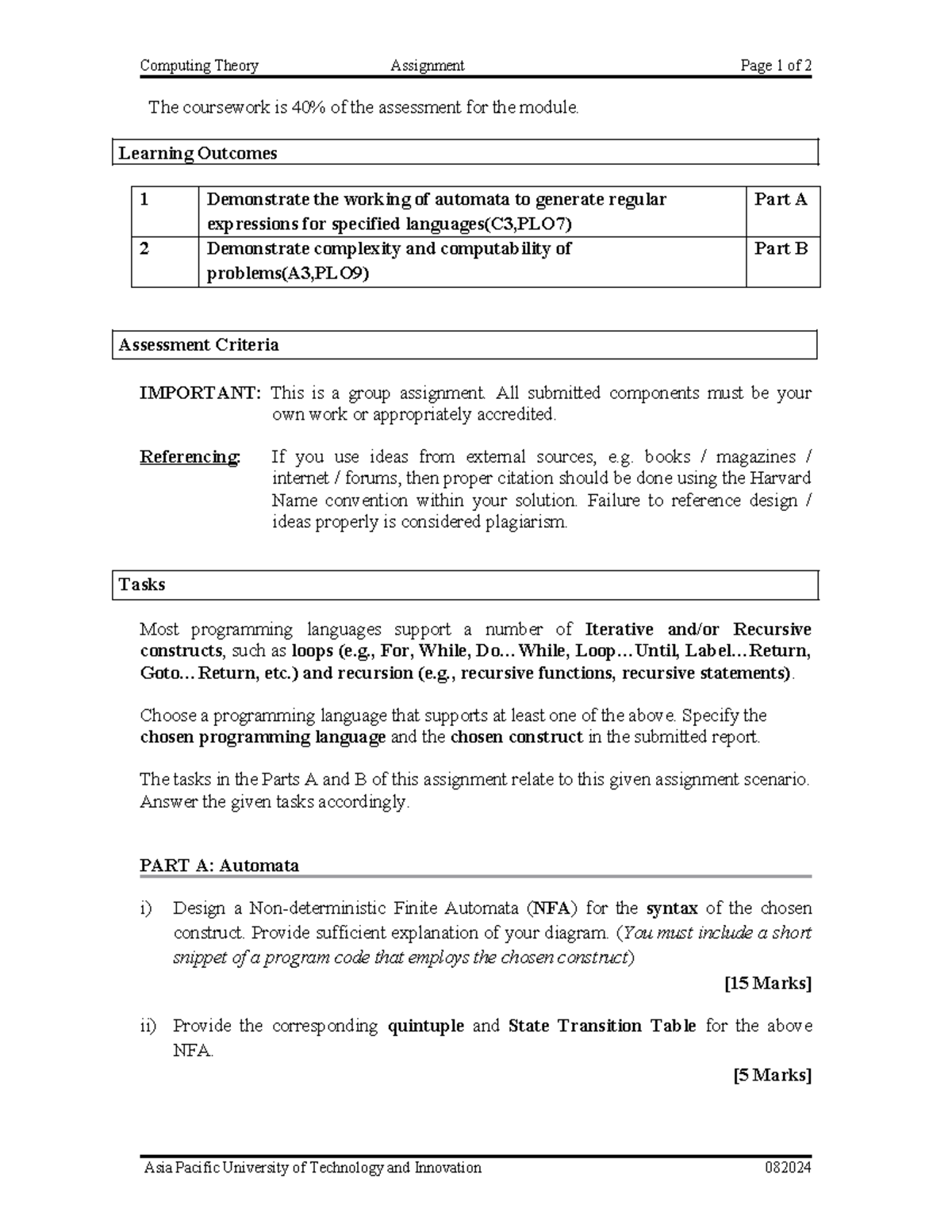 Assignment Question 082024 1 - Computing Theory Assignment Page 1 of 2 ...