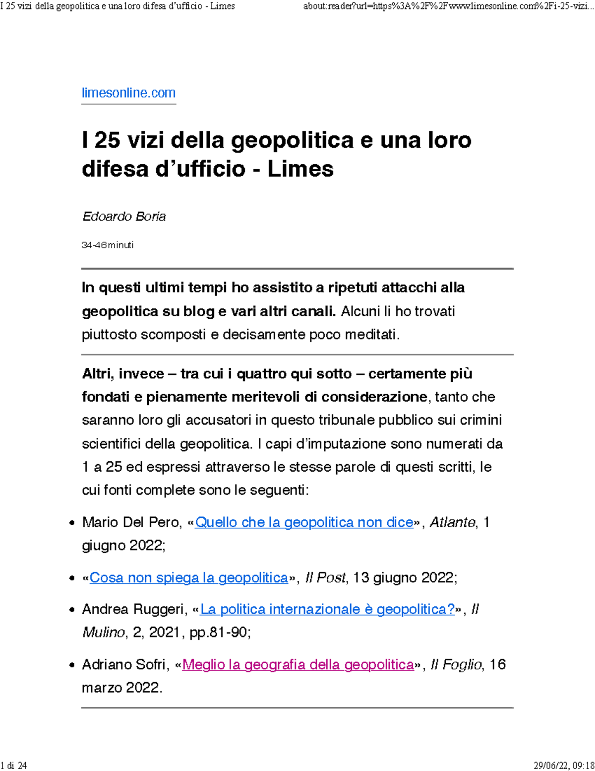 I 25 vizi della geopolitica e una loro difesa d’ufficio Limes