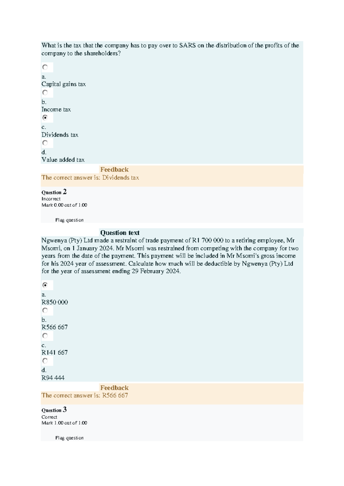 TAX2601 MQ Questions AND Answer 2 - What is the tax that the company ...