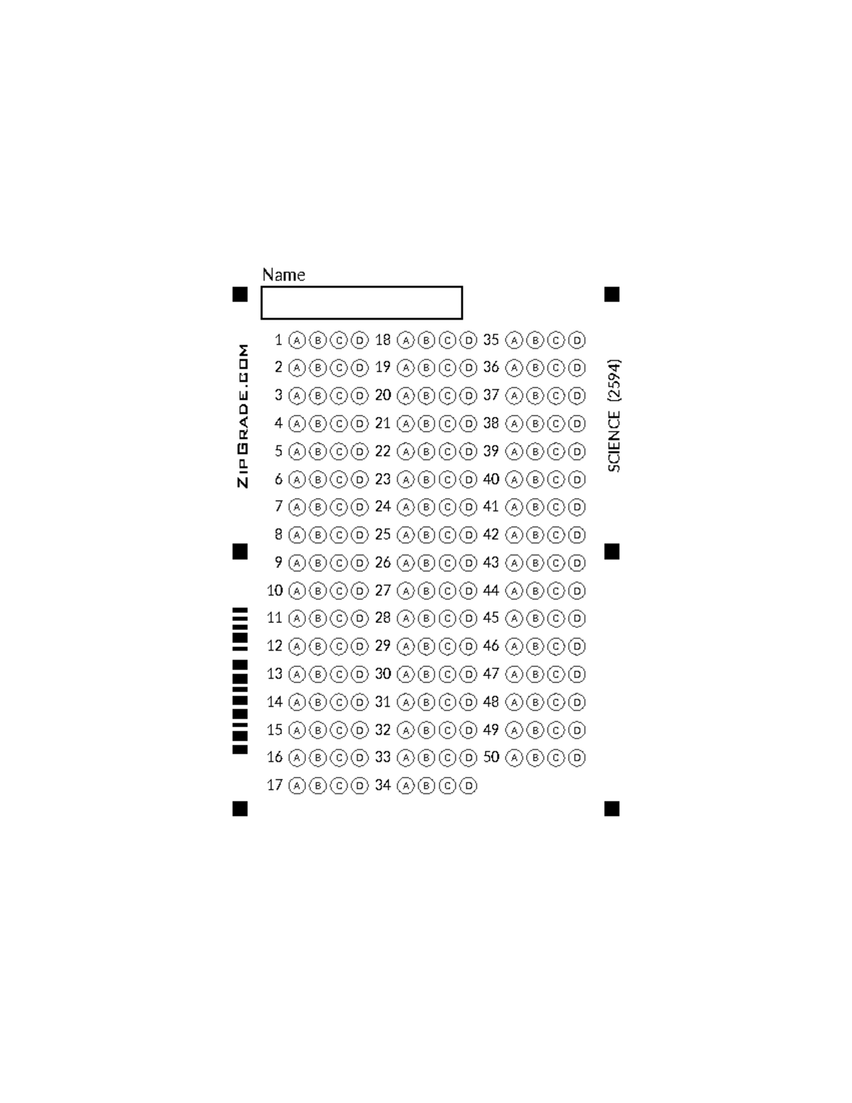 2594x1 answer sheet name science 2594 zipgrade 1 a b c d 2 a b c