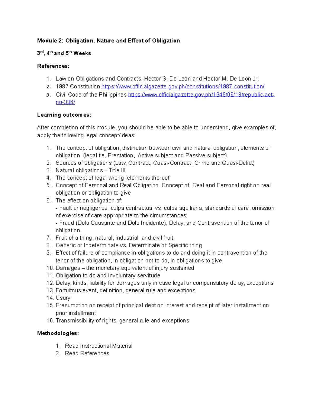 Module-2- Oblicon - Module 2: Obligation, Nature And Effect Of ...