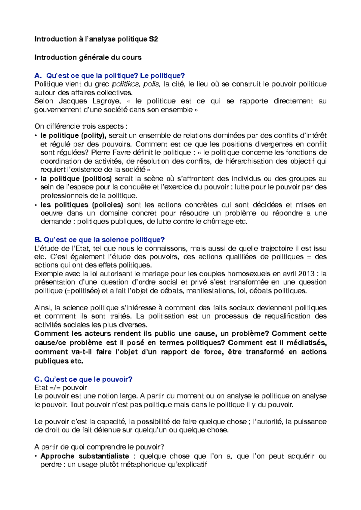 Introduction à l'analyse politique - Notes de cours 1-4 - Introduction ...