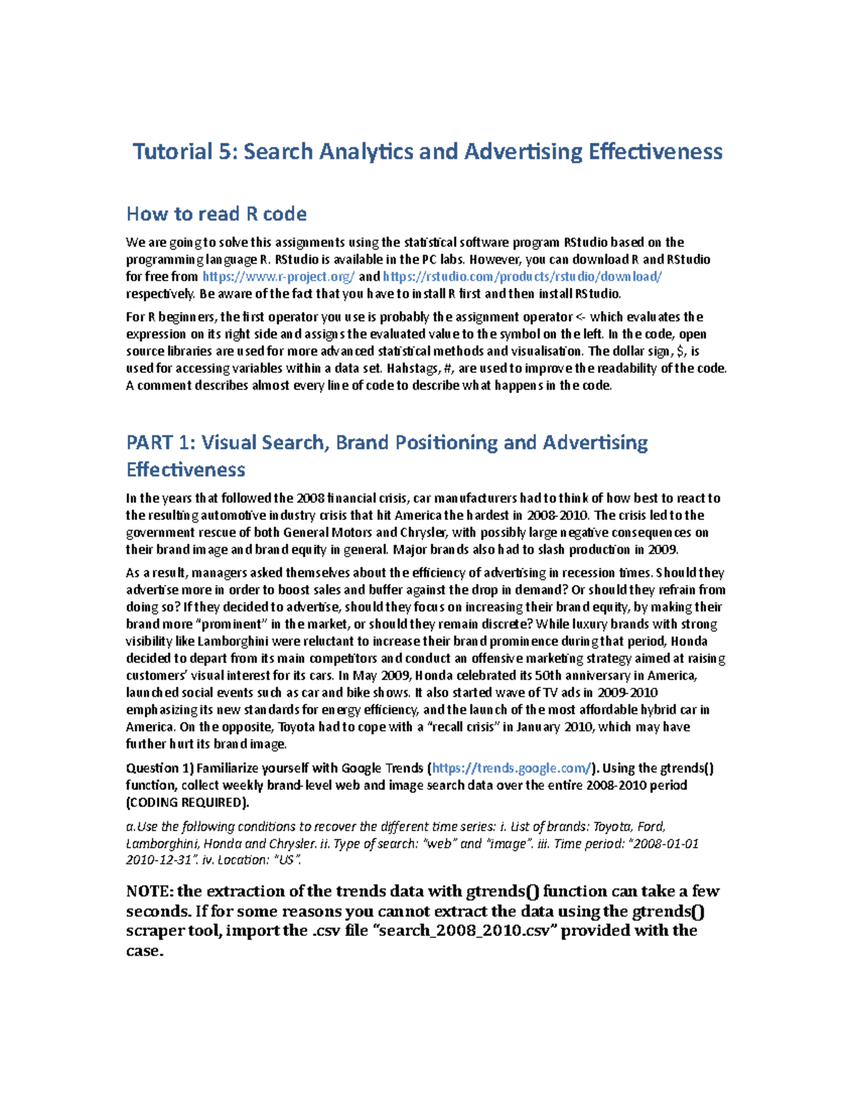 Tutorial week 5 answers without feedback - Marketing - EUR - Studeersnel