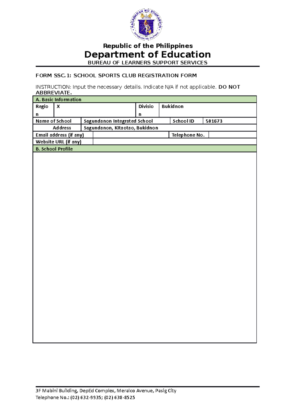 Sports.Club. Forms - Mandatory Sports - Republic of the Philippines ...