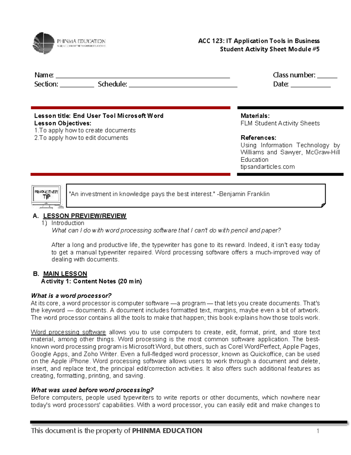 Copy of SAS#5-ACC123 - SAS - Student Activity Sheet Module # Name ...
