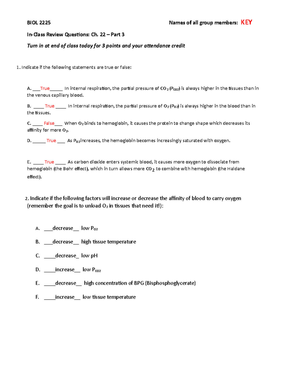 Respiratory System RQ 22 Part 3 KEY - BIOL 2225 Names of all group ...