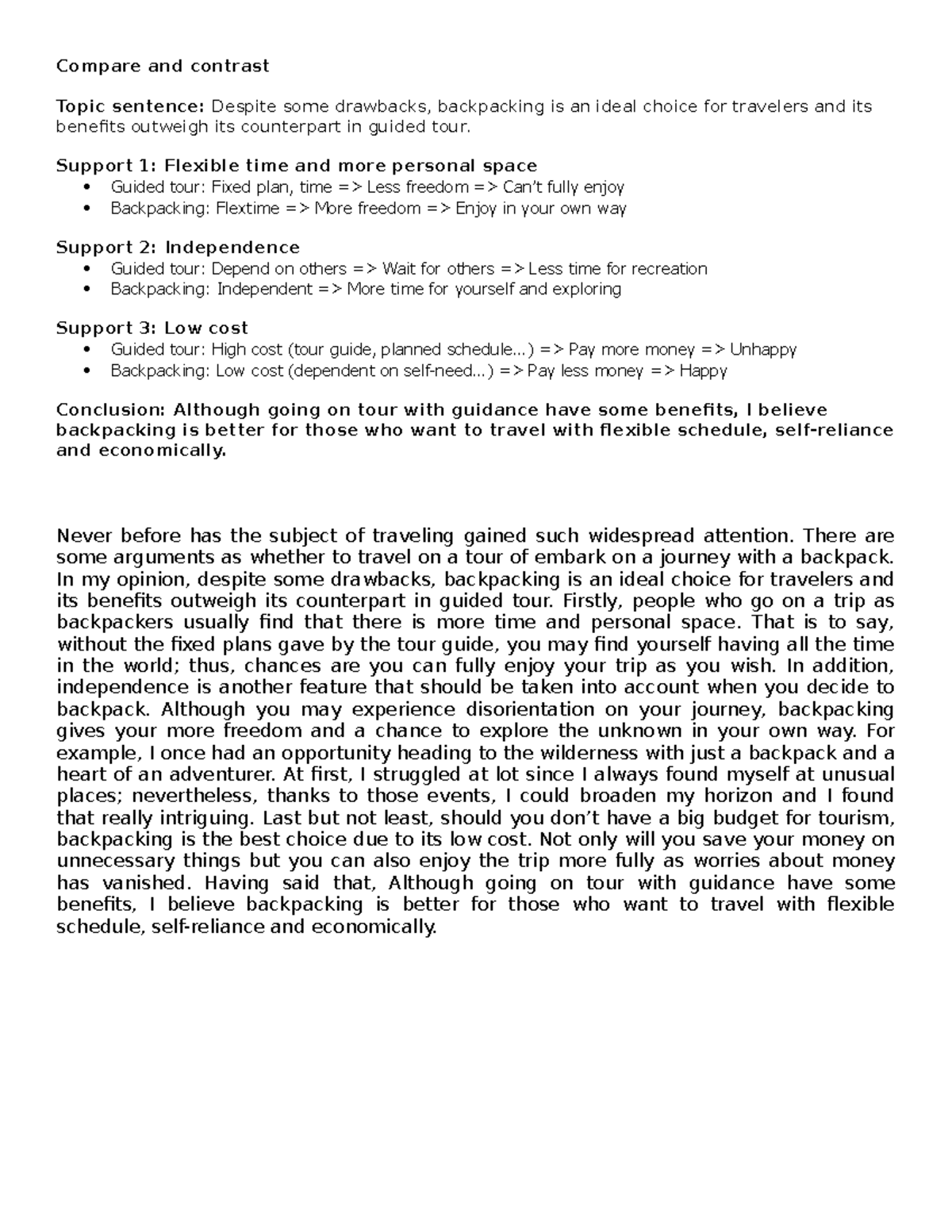 Task 5 Compare and contrast Topic sentence Despite some drawbacks