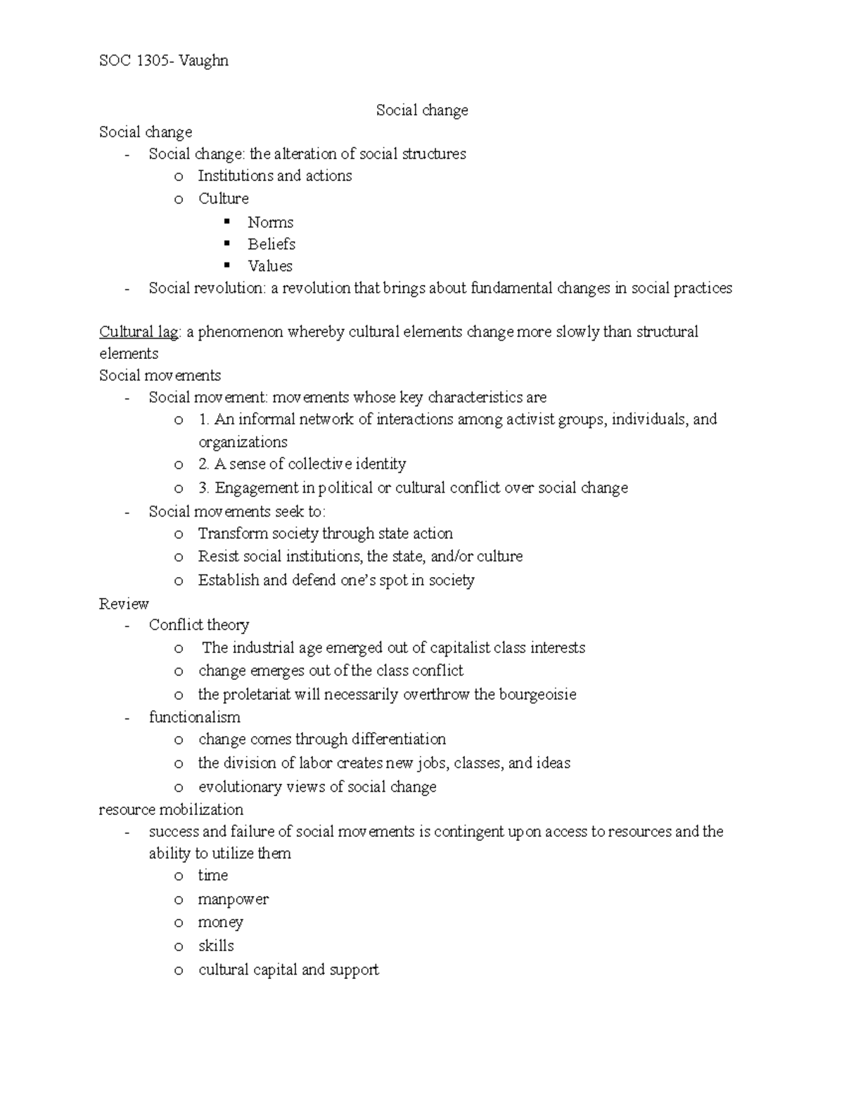 Social change test 3 VAUGHN - SOC 1305- Vaughn Social change Social ...