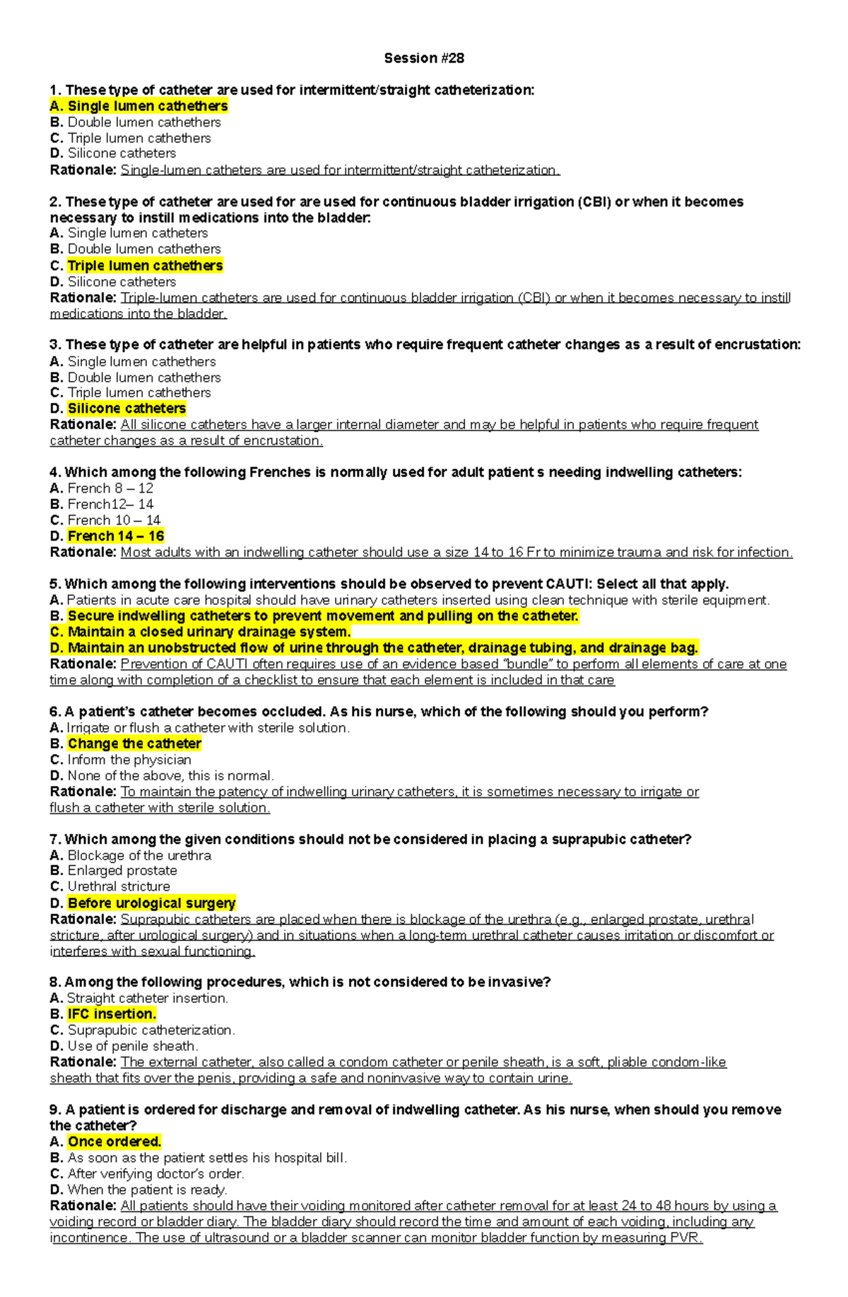 Funda LAB Session 28 Answers Session 1. These type of catheter