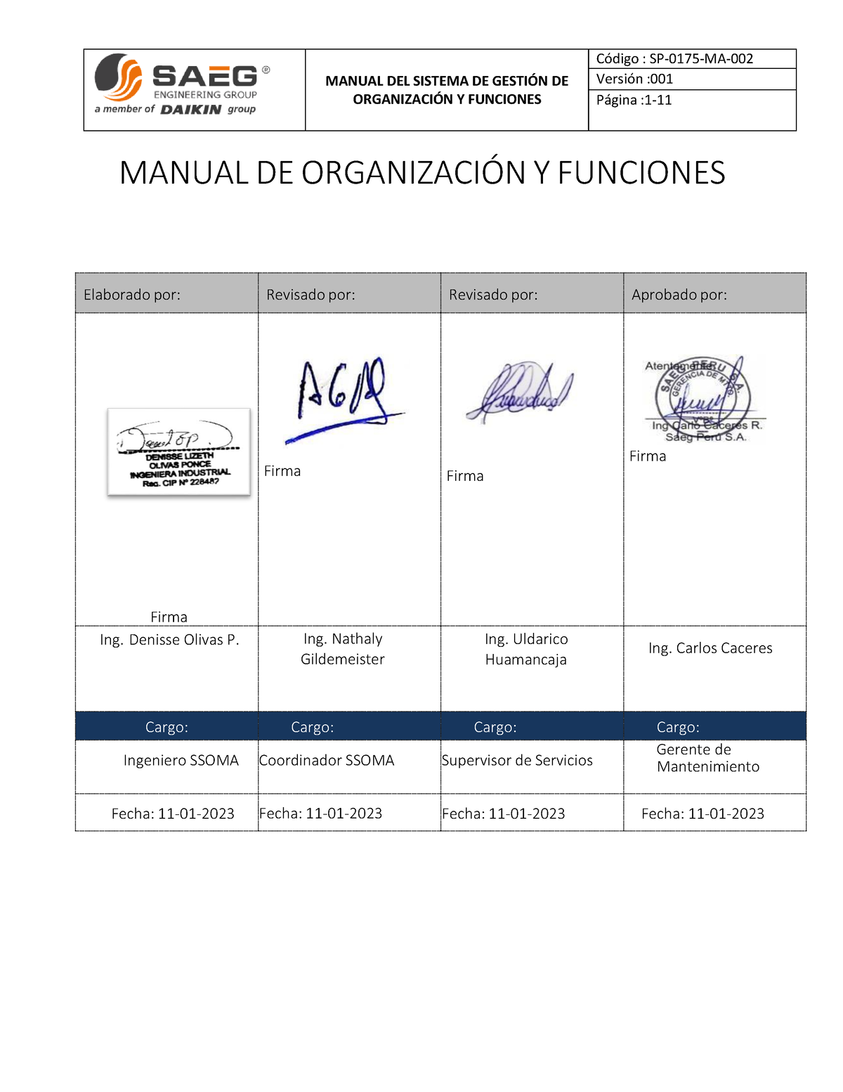 Manual De Organizacion Y Funciones - MANUAL DEL SISTEMA DE GESTI”N DE ...