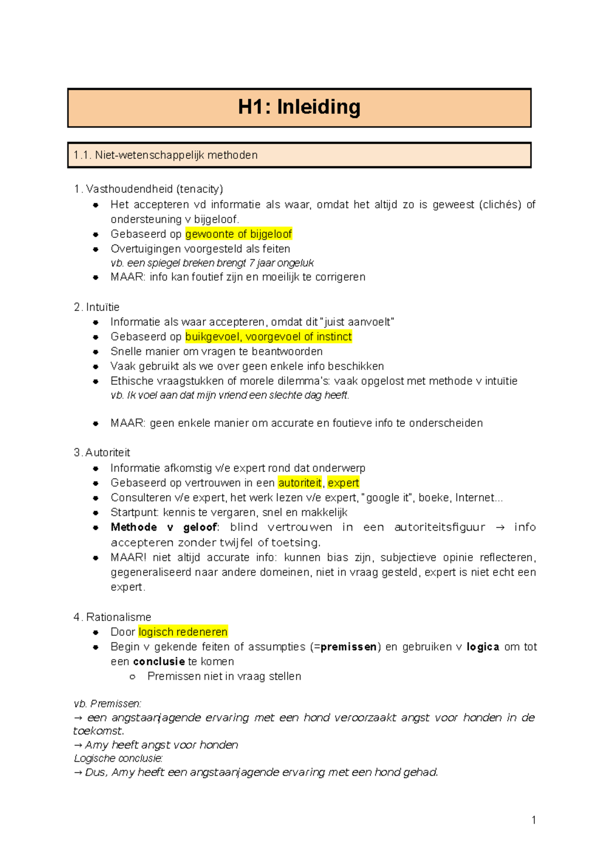 Samenvatting Methoden 1-2 - H1: Inleiding Niet-wetenschappelijk ...