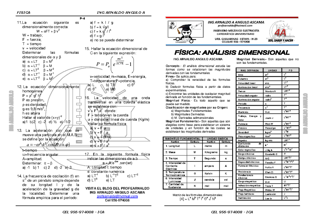 Analisis Dimensional 11 ecuación siguiente es dimensionalmente