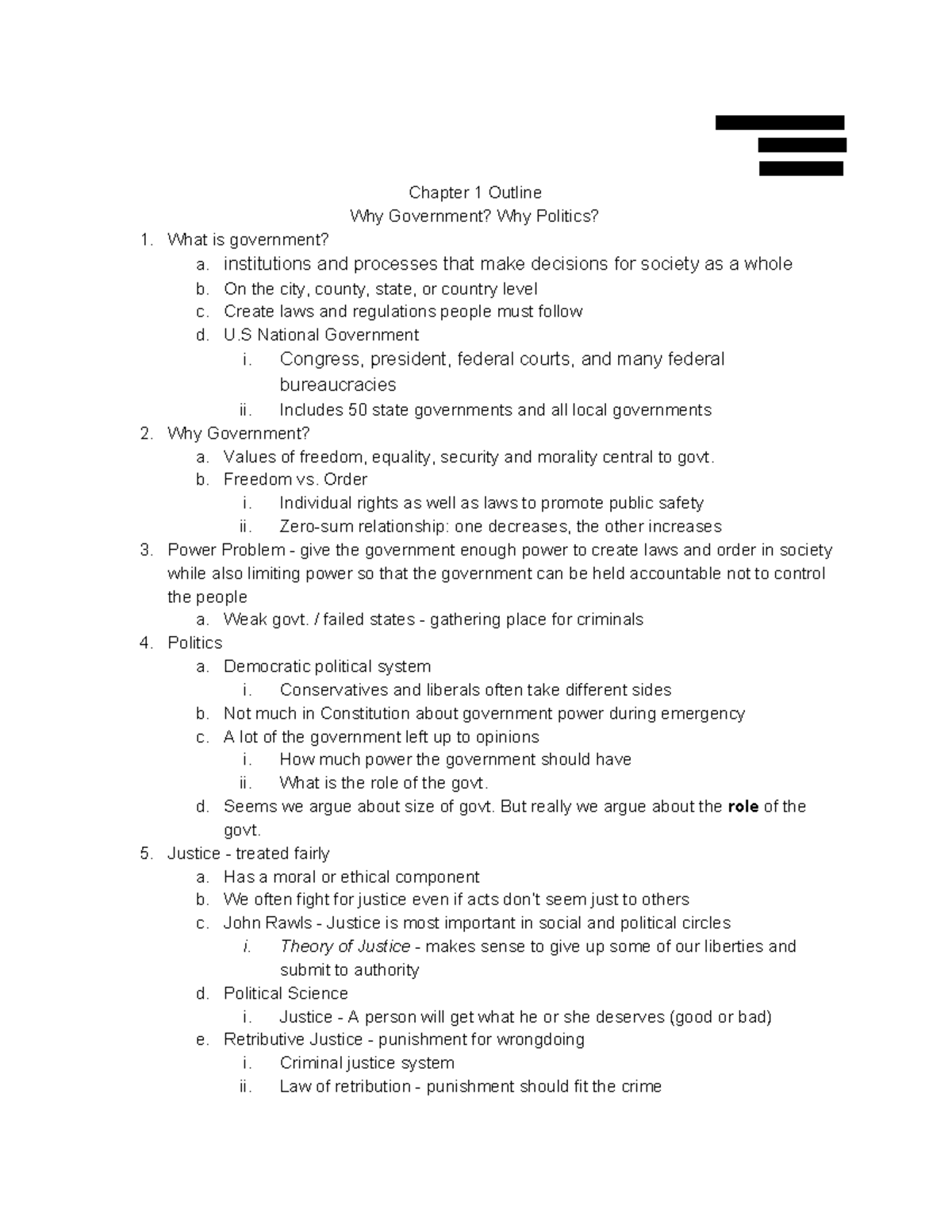 American Government Ch 1 Outline - Kristen Scheidt 10/17/18 Poli Sci 1 ...