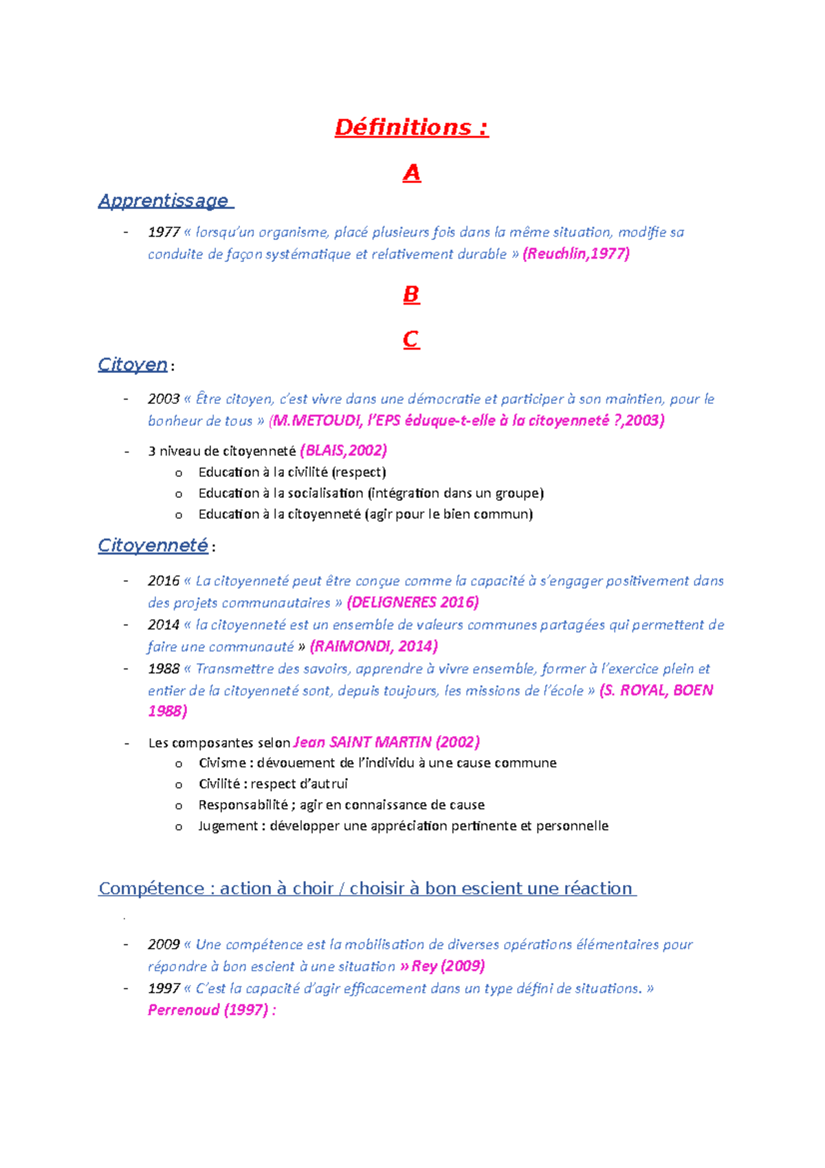 Définitions E1 + E2 - définition écrit 1 et écrit 2 - Définitions : A ...