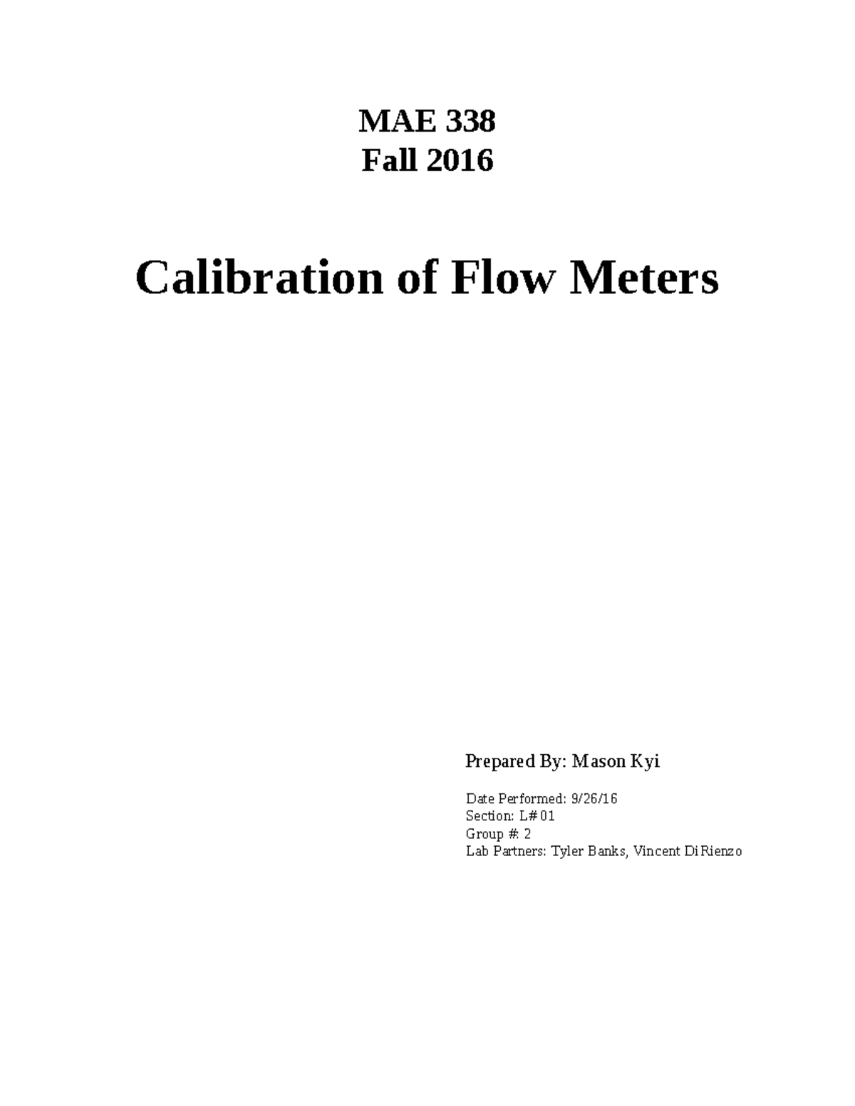 L2 Calibration Of Flow Meters Lab Report MAE 338LAB UB Studocu