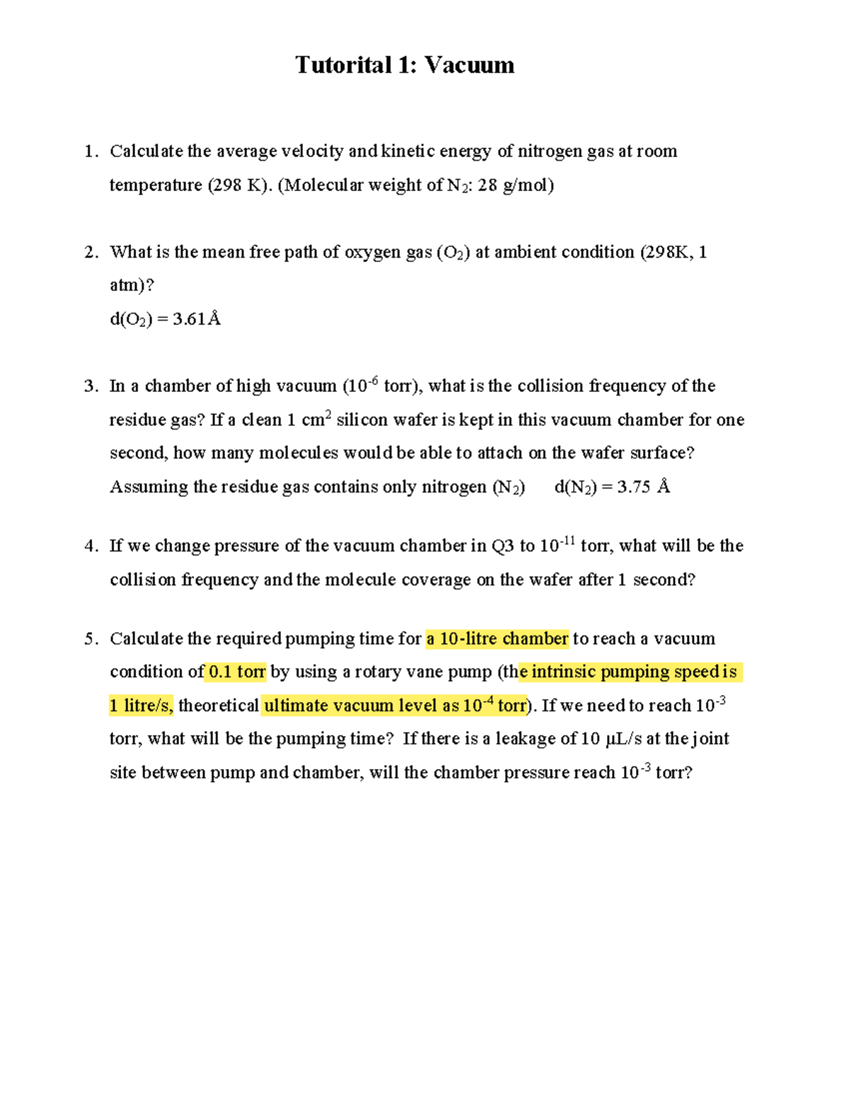 Tutorial1 Tutorial1 Tutorital 1 Vacuum Calculate the average velocity and energy