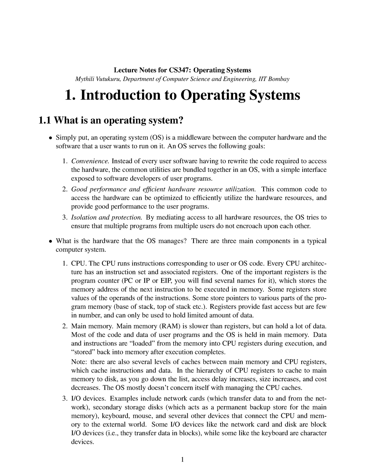 01-OS-intro - Operating Systems - Lecture Notes For CS347: Operating ...