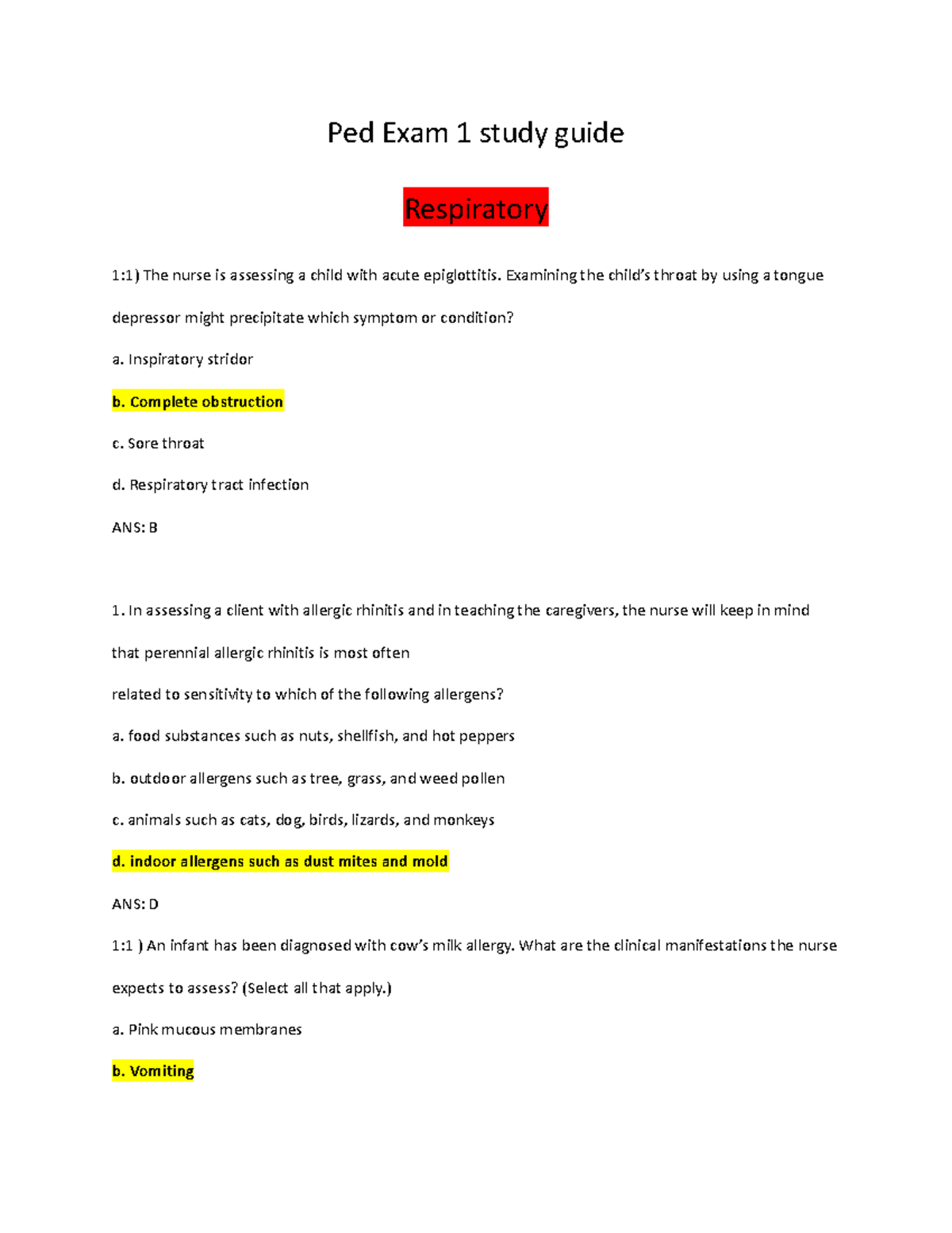 Ped Quiz 2 Study Guide - Quiz Notes - Ped Exam 1 Study Guide ...