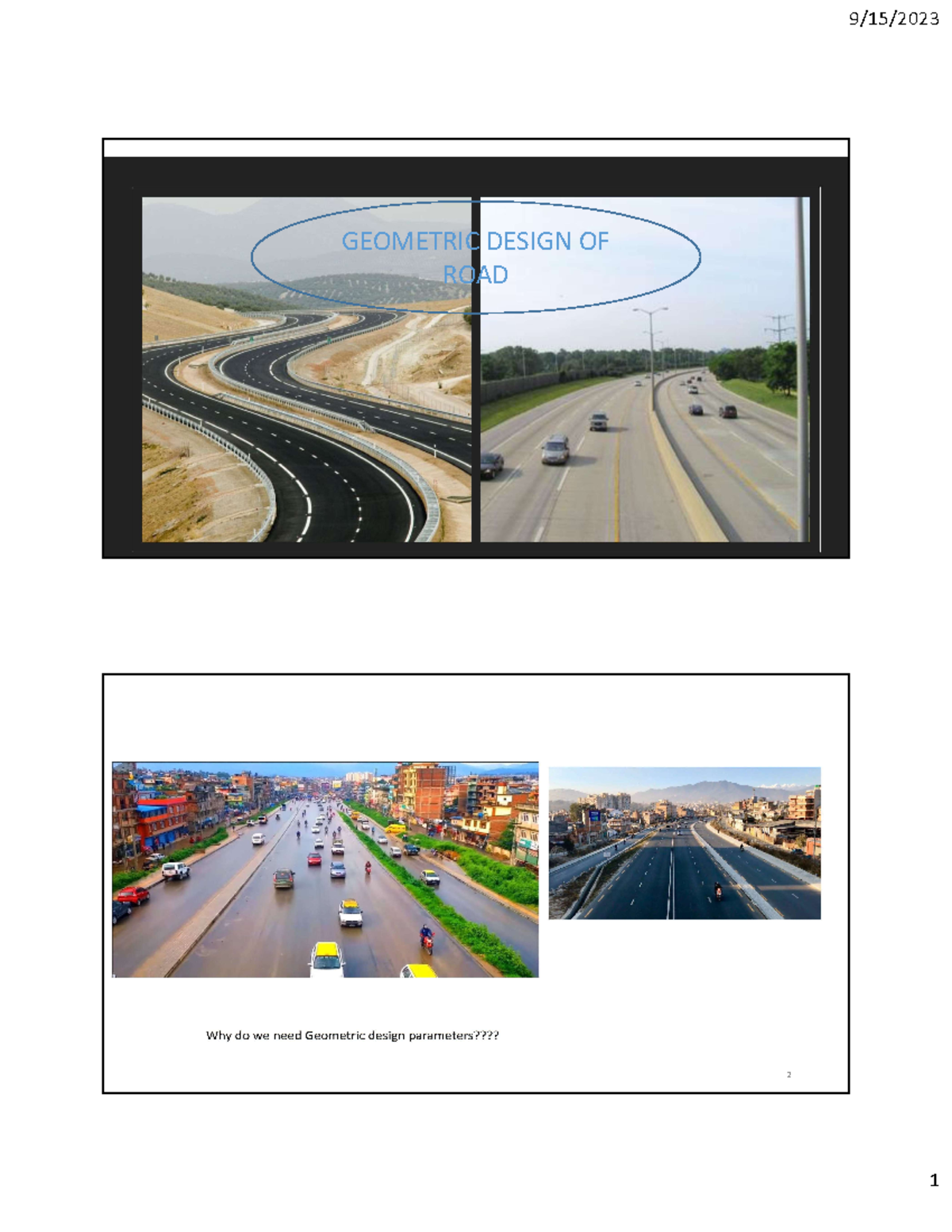 Geometric Engineering GEOMETRIC DESIGN OF ROAD 1 2 GEOMETRIC DESIGN