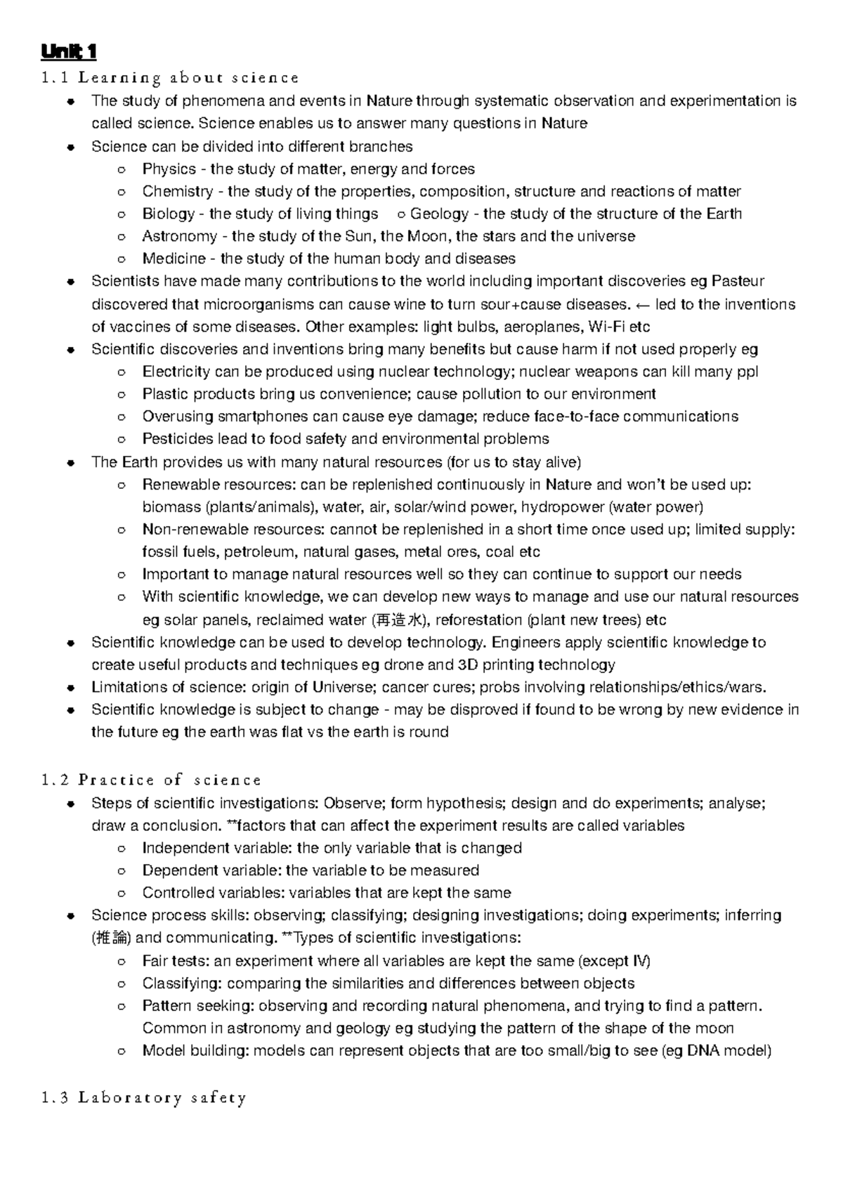 Science notes - Mm. - Unit 1 1. 1 L e a r n i n g a b o u t s c i e n c ...
