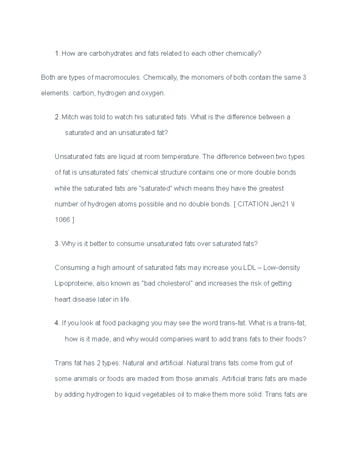 Case study for week 2 - 1 are carbohydrates and fats related to each ...