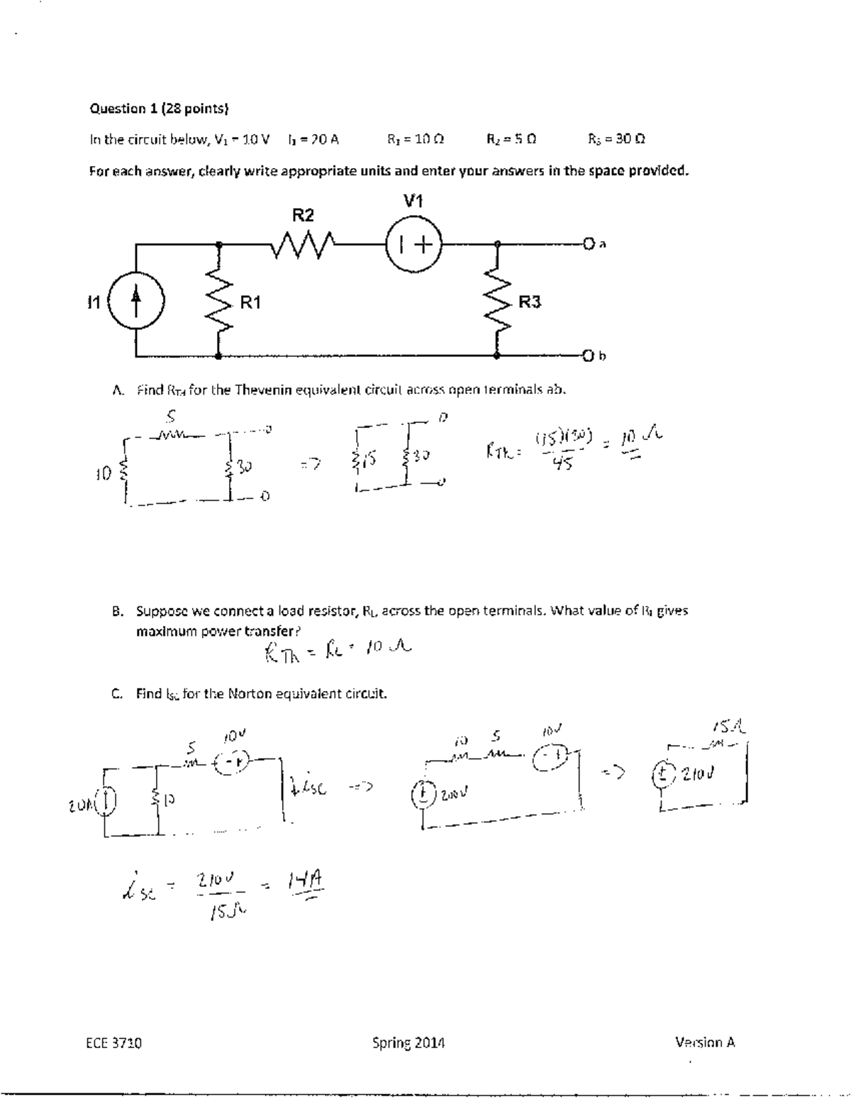 Test 1 Version A - Exam Practice - ECE 3710 Spring 2014 Version A ...