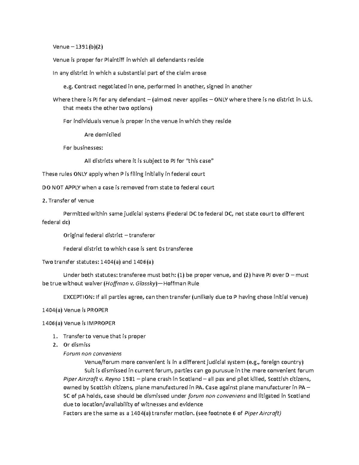 Civ Pro Outline Draft - Venue – 1391(b)(2) Venue is proper for ...