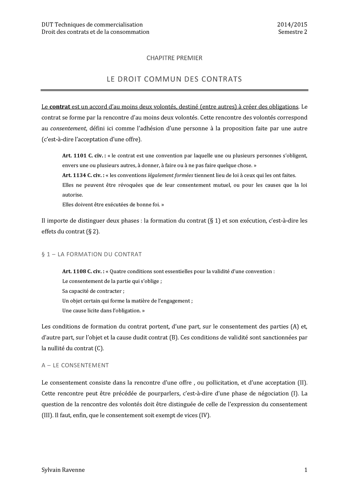 Droit Commun Des Contrats Dut Techniques De Commercialisation