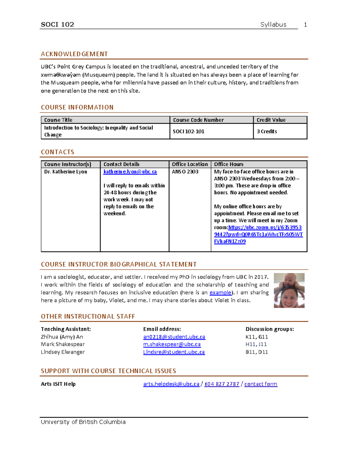 Soci 102 syllabus - ACKNOWLEDGEMENT UBC’s Point Grey Campus is located ...