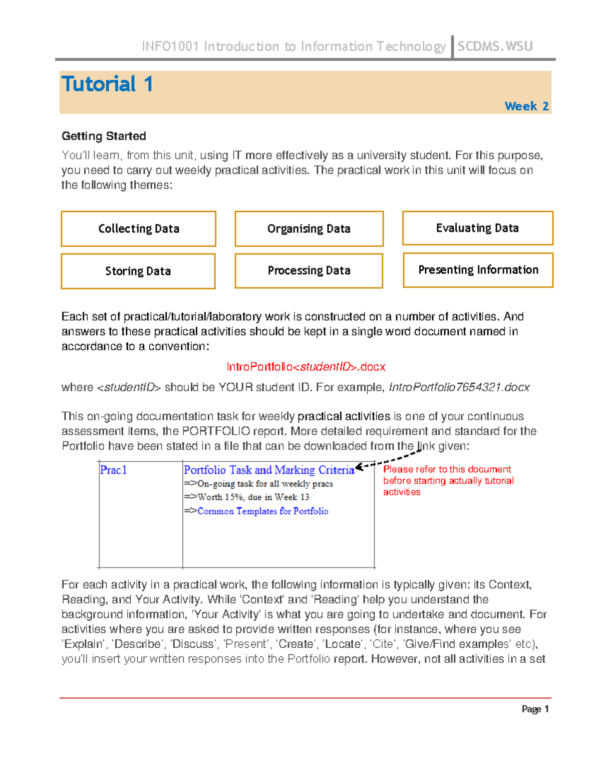 Practical 01 - N/a - Tutorial 1 Week 2 Getting Started You’ll Learn ...