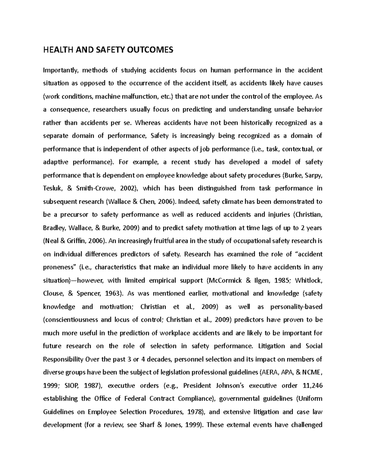 Health AND Safety Outcomes - HEALTH AND SAFETY OUTCOMES Importantly ...