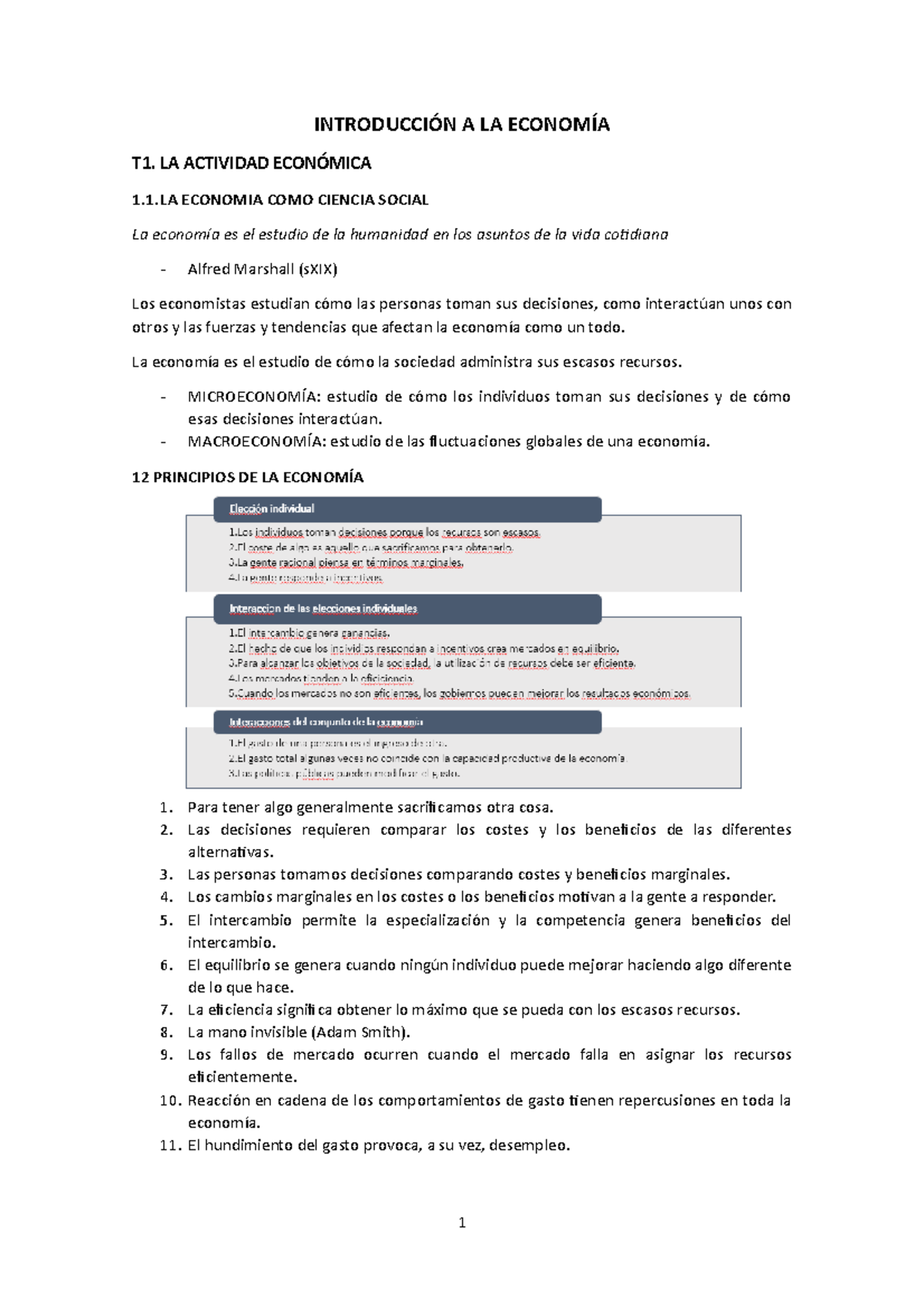 Introducción Economía T1 - INTRODUCCIÓN A LA ECONOMÍA T1. LA ACTIVIDAD ...