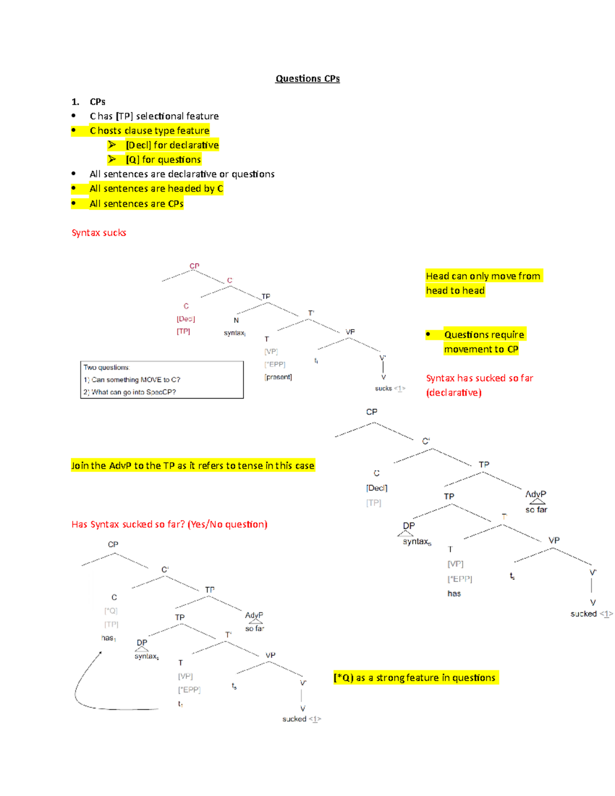 Questions CPs Questions CPs CPs C has [TP] selectional feature C