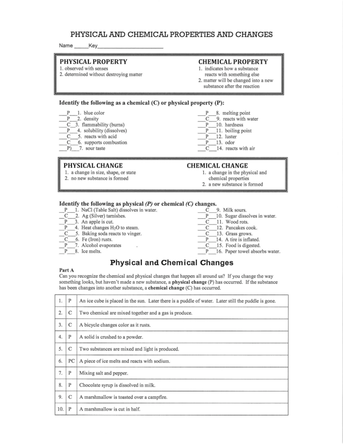 Physical and chemical- answer key - Studocu