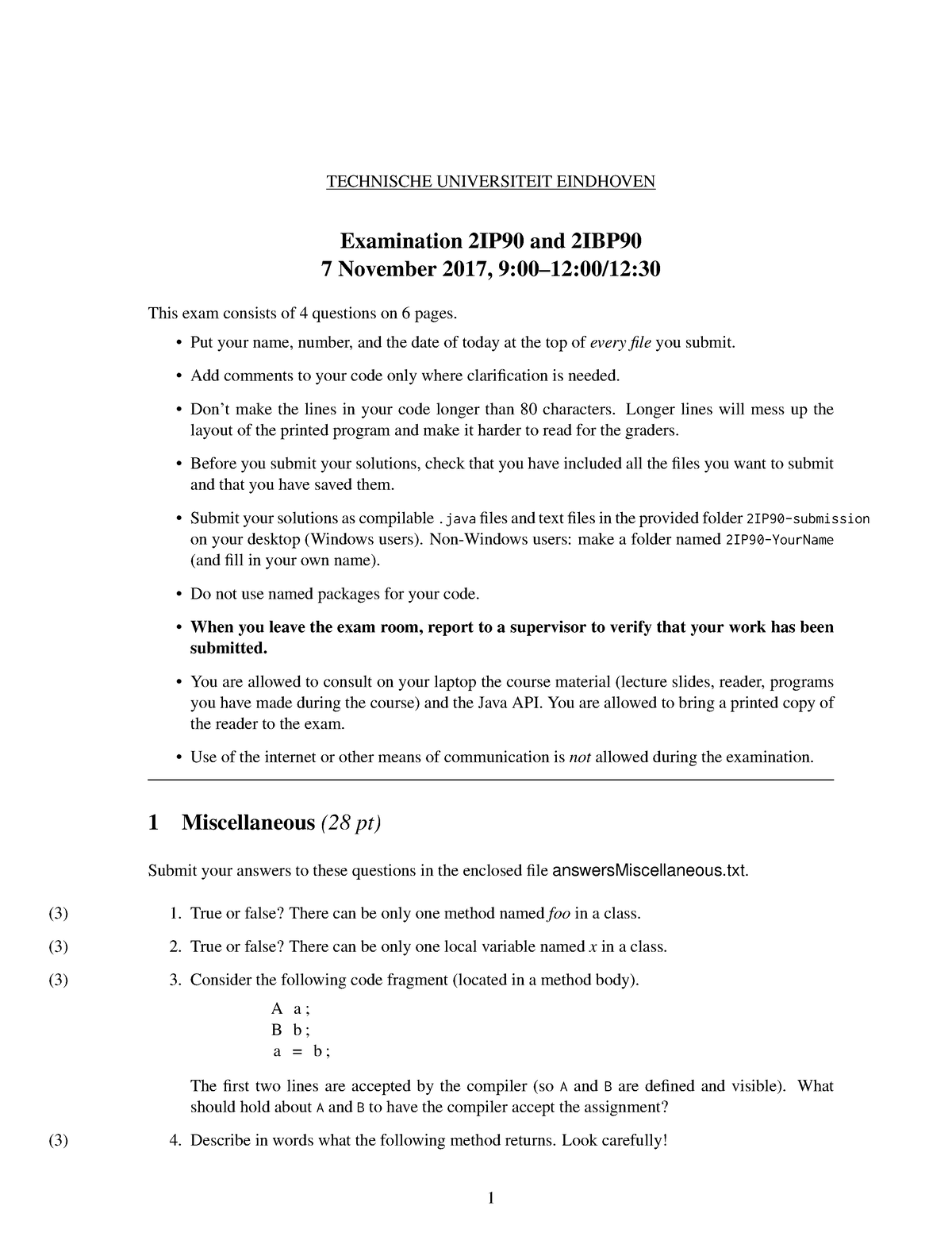 Exam 07 Exam 2017 Technische Universiteit Eindhoven Examination 2ip90 And 2ibp 7 November