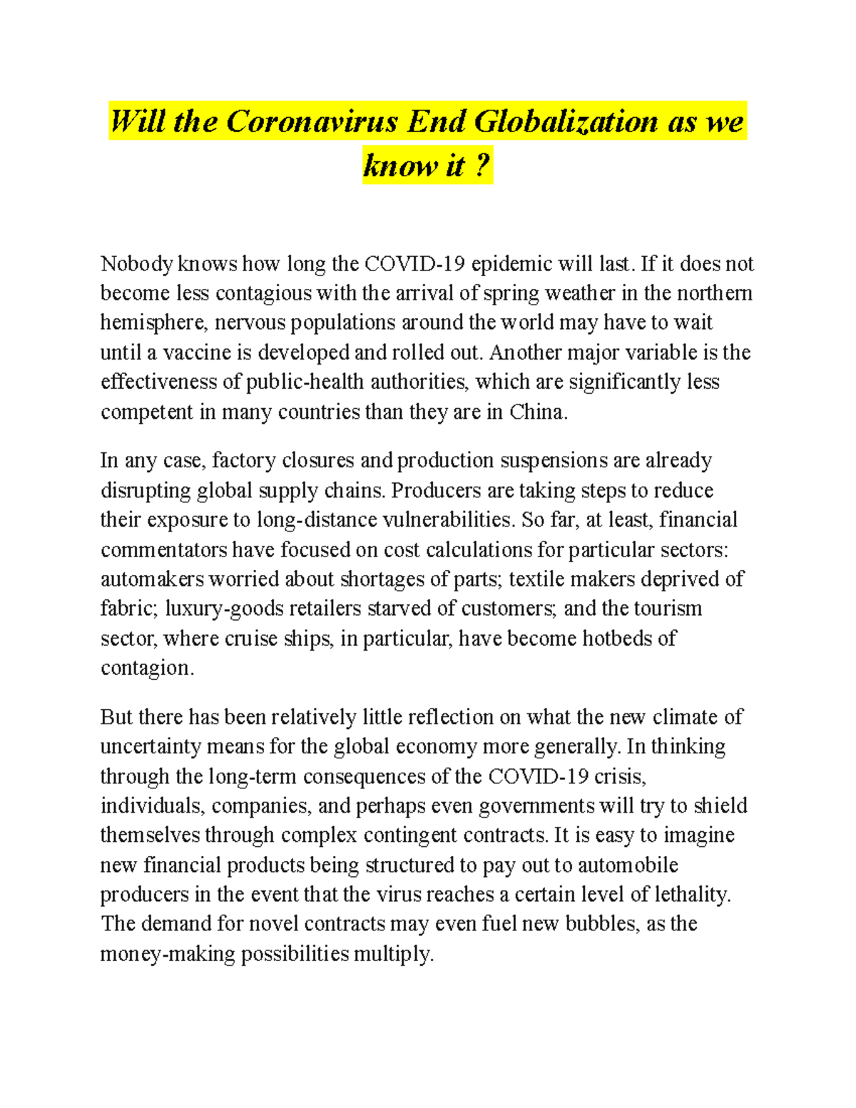 Kinh doanh quốc tế là gì - Will the Coronavirus End Globalization as we ...