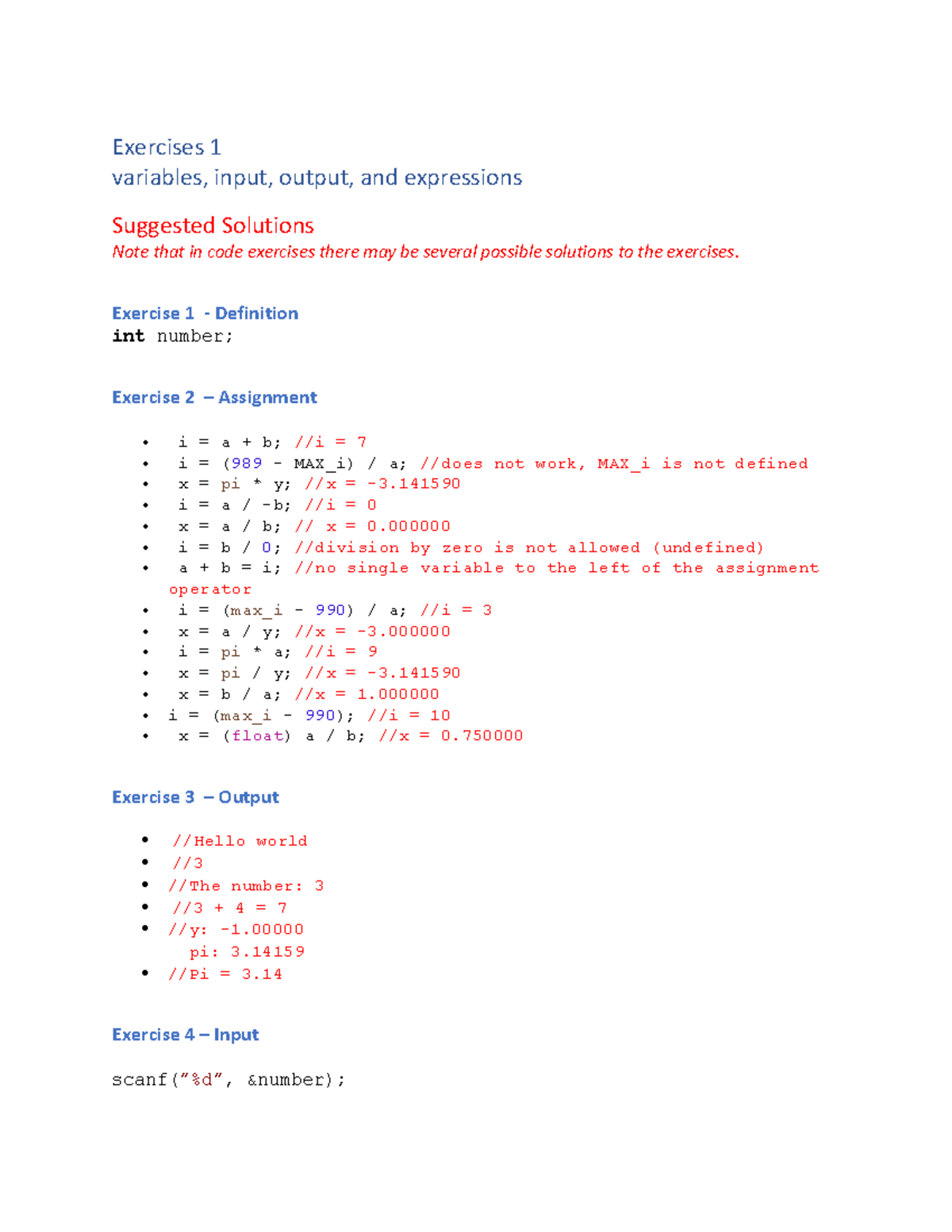 Solutions - pirog - Exercises 1 variables, input, output, and ...