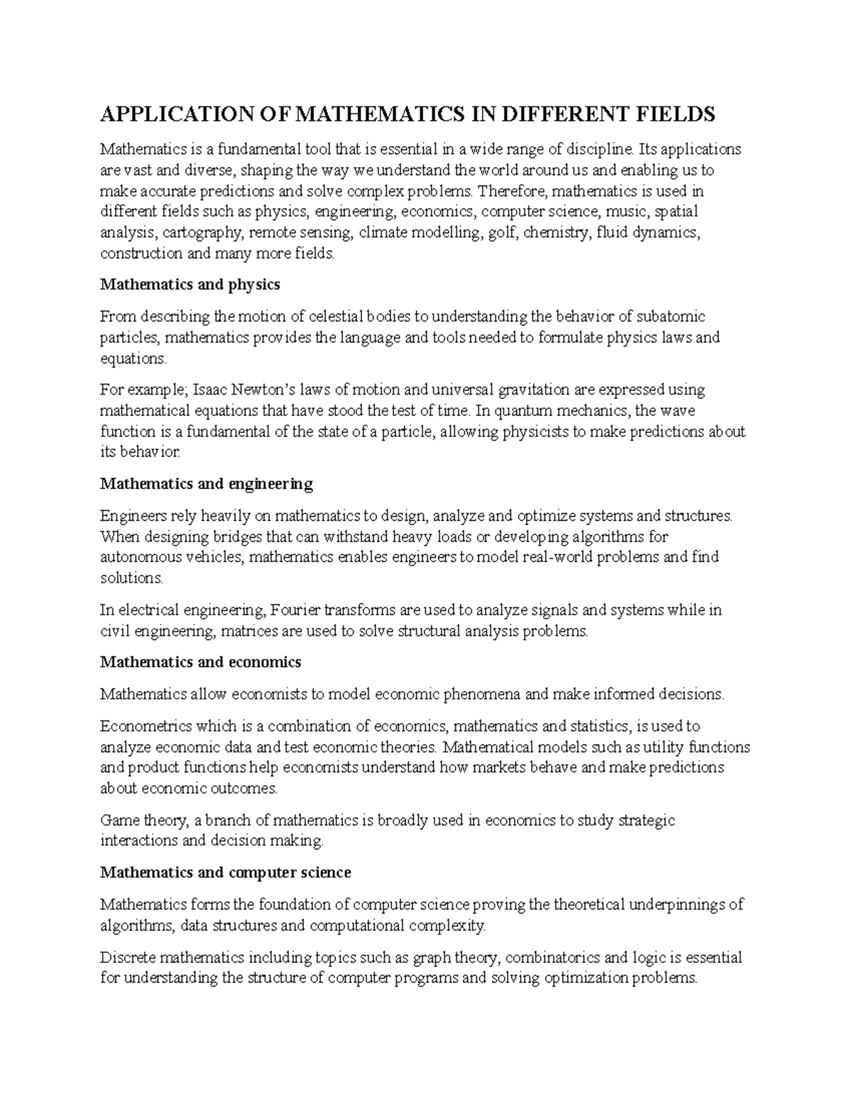 Application OF Mathematics IN Different Fields - APPLICATION OF ...