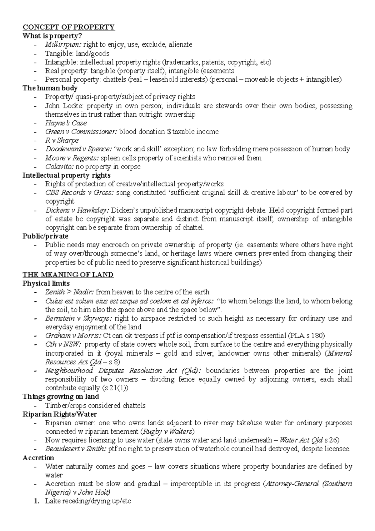 Land law exam notes CONCEPT OF PROPERTY What is property
