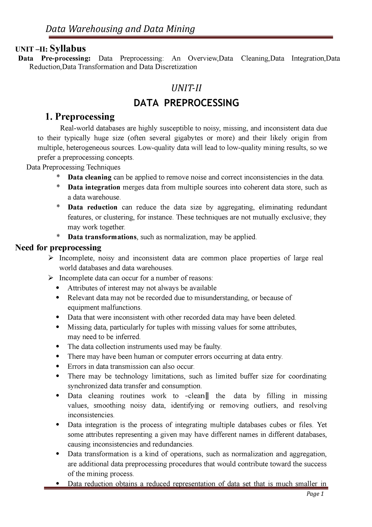 DWDM UNIT-2 - DWDM - Data Warehousing And Data Mining Page 1 UNIT –II ...