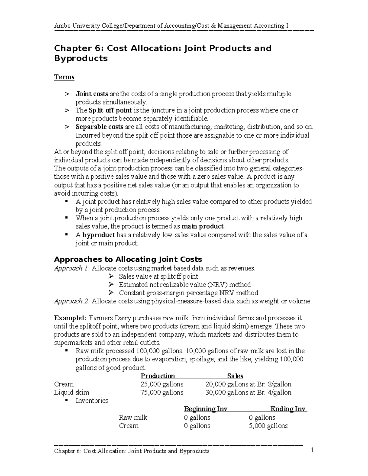 Chapter 6, Joint Cost Allocation - Chapter 6: Cost Allocation: Joint ...