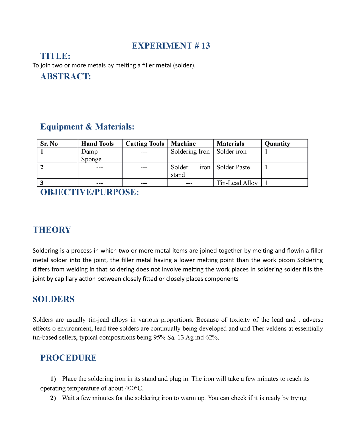 physics experiment 13