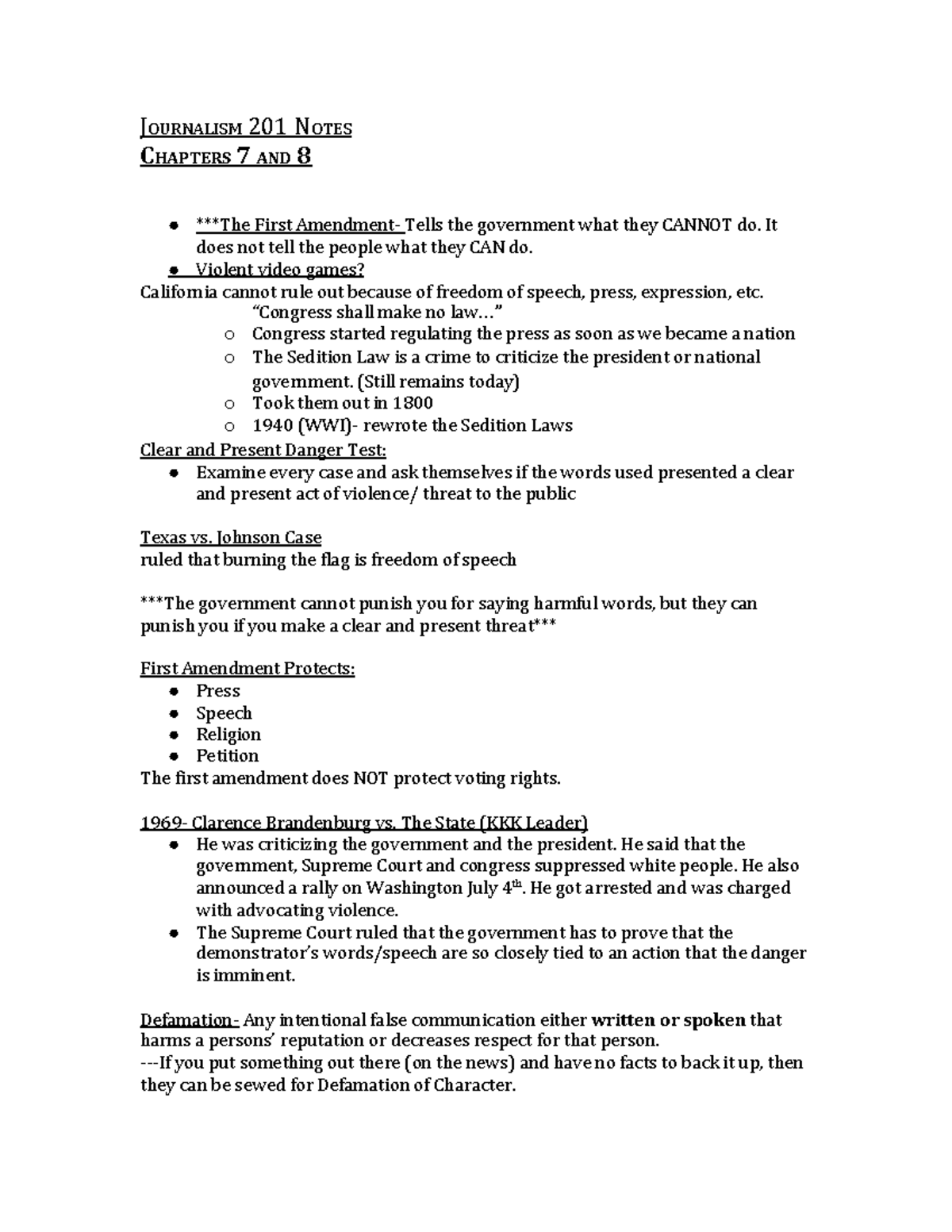 JOUR201 Chapter 7-8 Notes - J OURNALISM 201 N OTES C HAPTERS 7 AND 8 ...