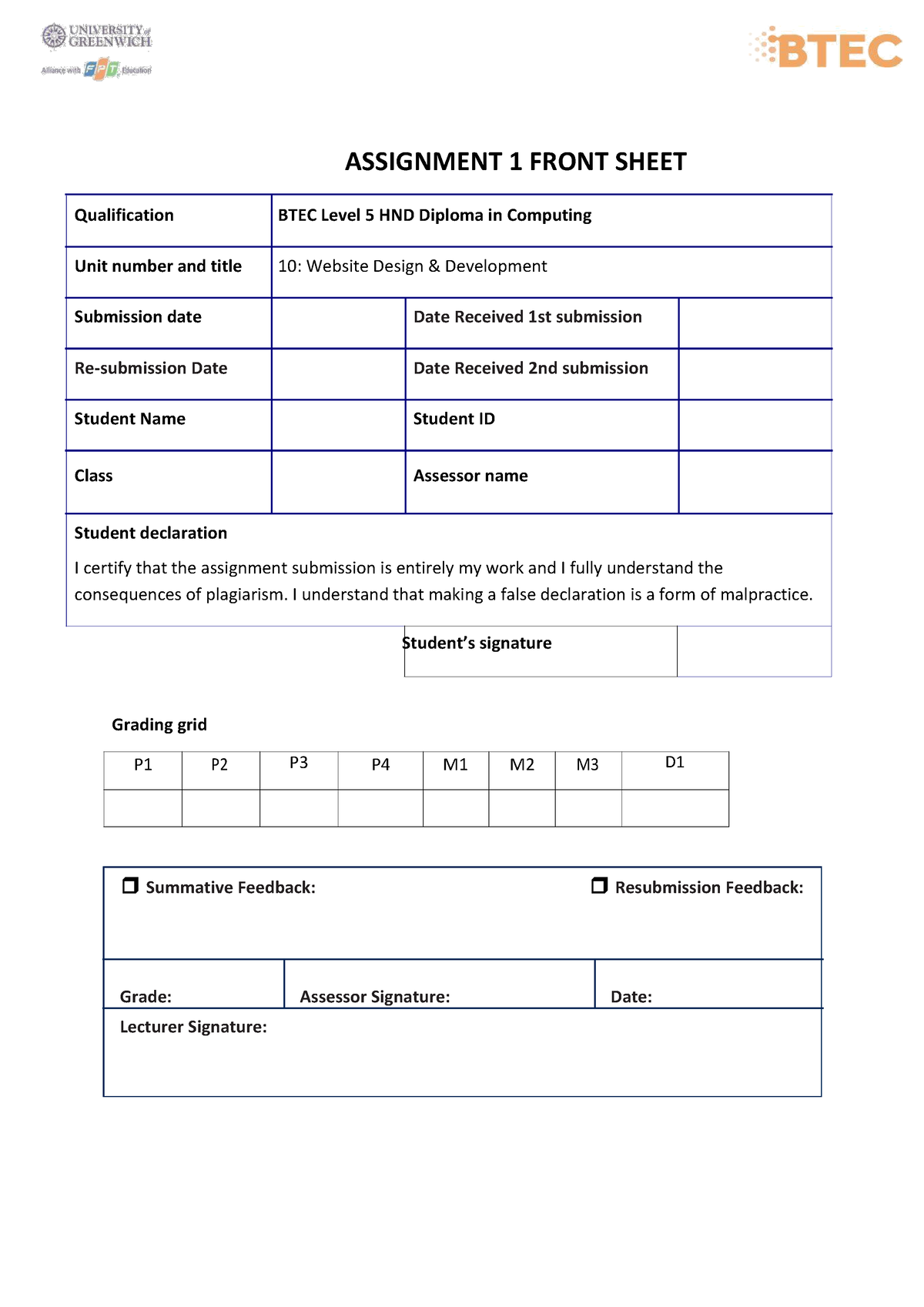 Website Design & Development-A1 - ASSIGNMENT 1 FRONT SHEET ...