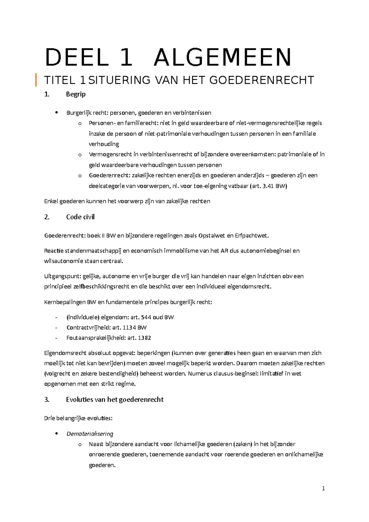 Goederenrecht Samenvatting Deel I Algemeen - DEEL 1 ALGEMEEN TITEL ...