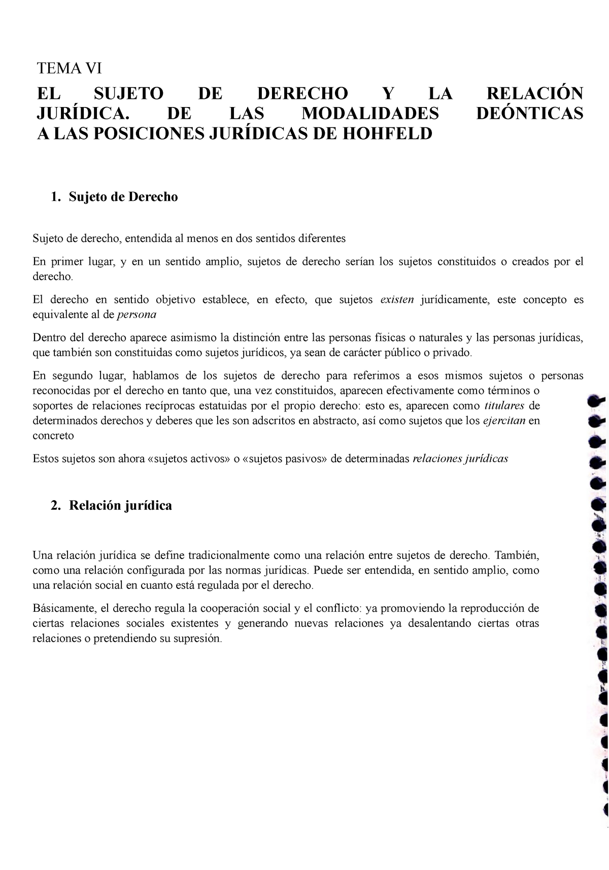 TEMA VI - Profesor: Manuel Atienza - TEMA VI EL SUJETO DE DERECHO Y LA ...