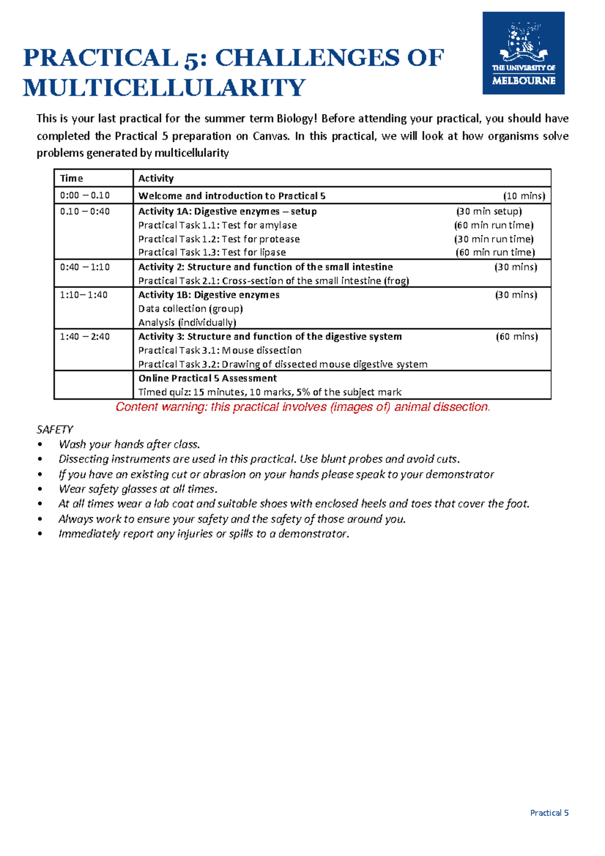 BIOL1000x PRAC 5 Sem 1 2023 Student notes - This is your last practical ...