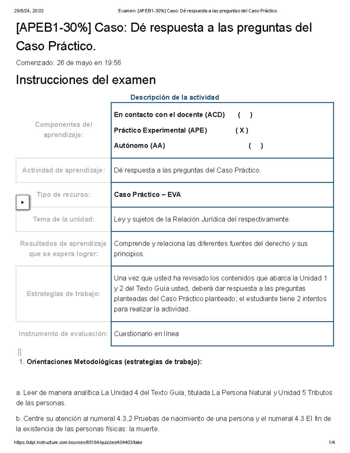 Examen Apeb Caso D Respuesta A Las Preguntas Del Caso Pr Ctico