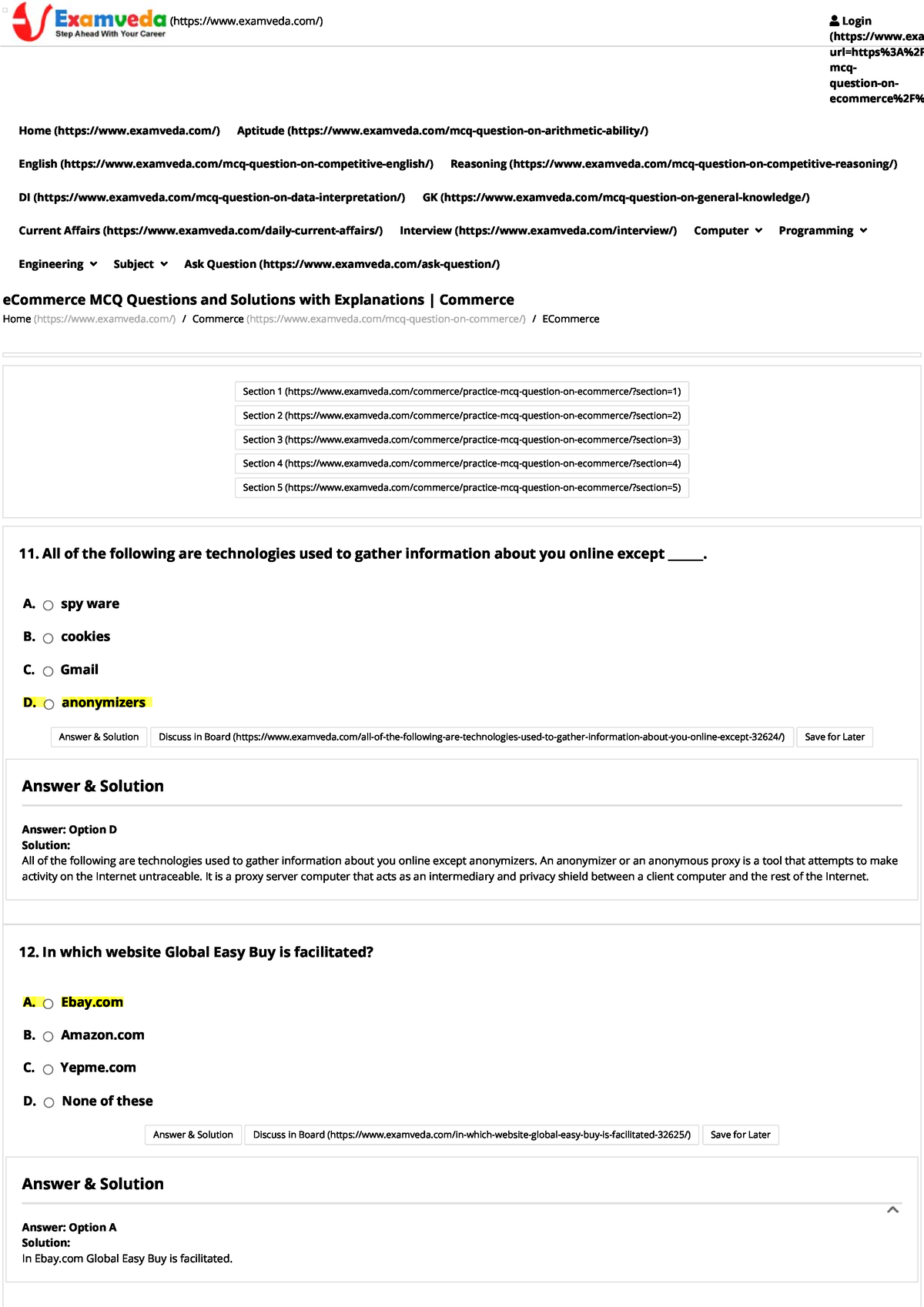 E Commerce MCQ Questions And Solutions W - - Studocu