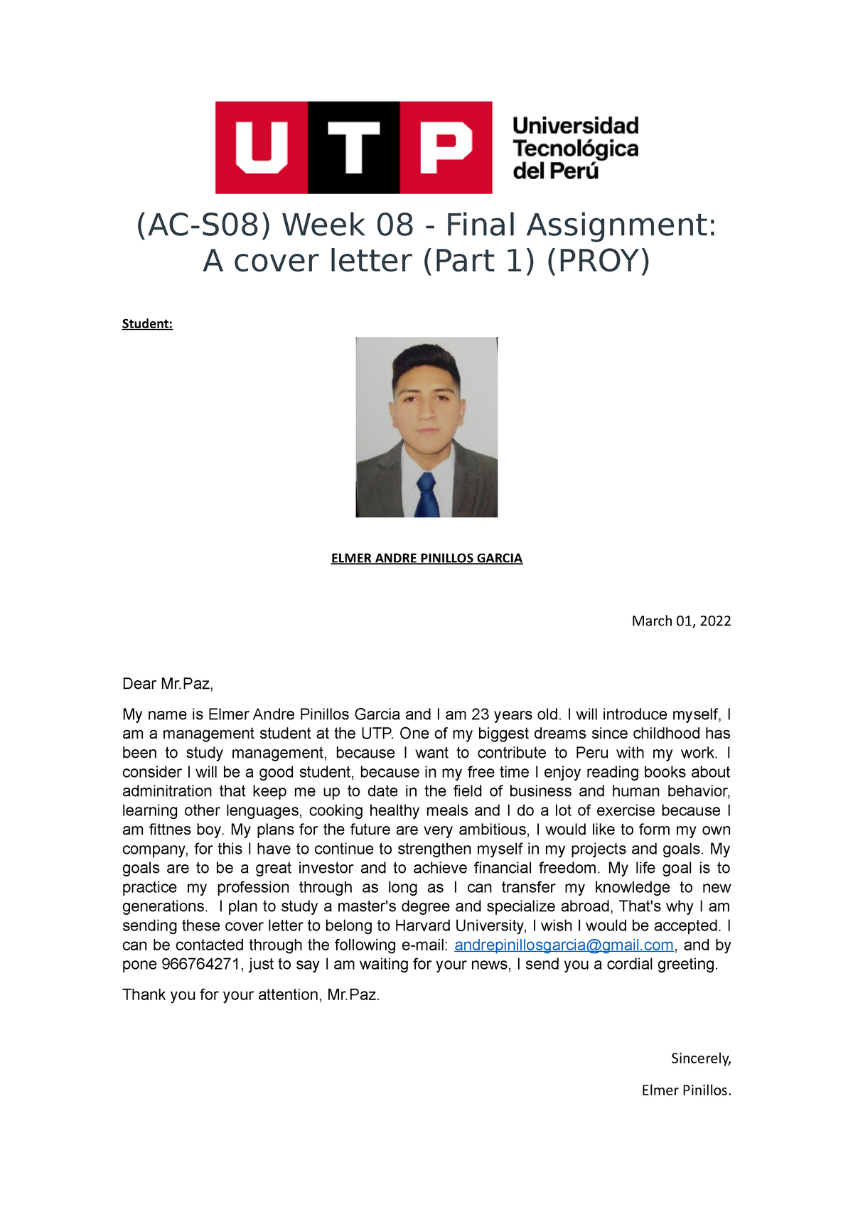 final assignment a cover letter (part 1) (proy)